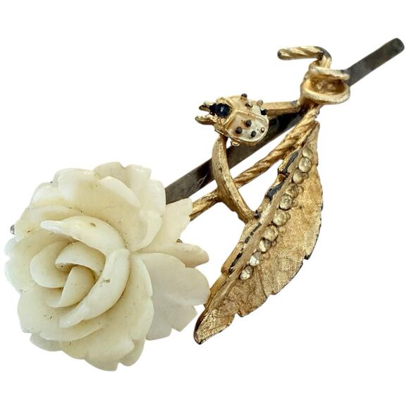 Bridal Ivory Floral Hair Pin Vintage Rose Clip Romantic Botanical Hairpiece - Picture 2 of 5